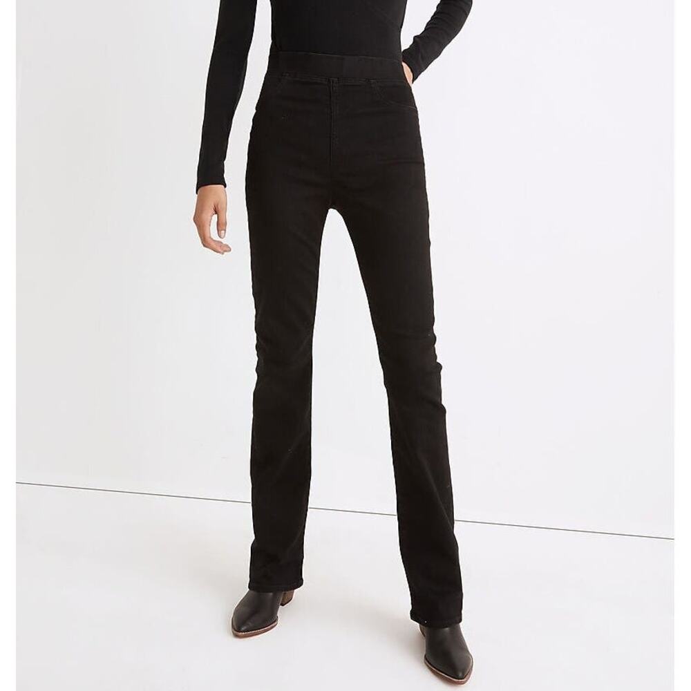 Madewell Pull On Skinny Flare Jeans in Black Frost High Rise Denim Pants